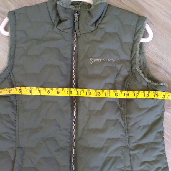 🫒🫒 LIKE NEW FREE COUNTRY REVERSIBLE VEST OLIVE GREEN ZIP FRONT SNAP POCKETS - Picture 4 of 9
